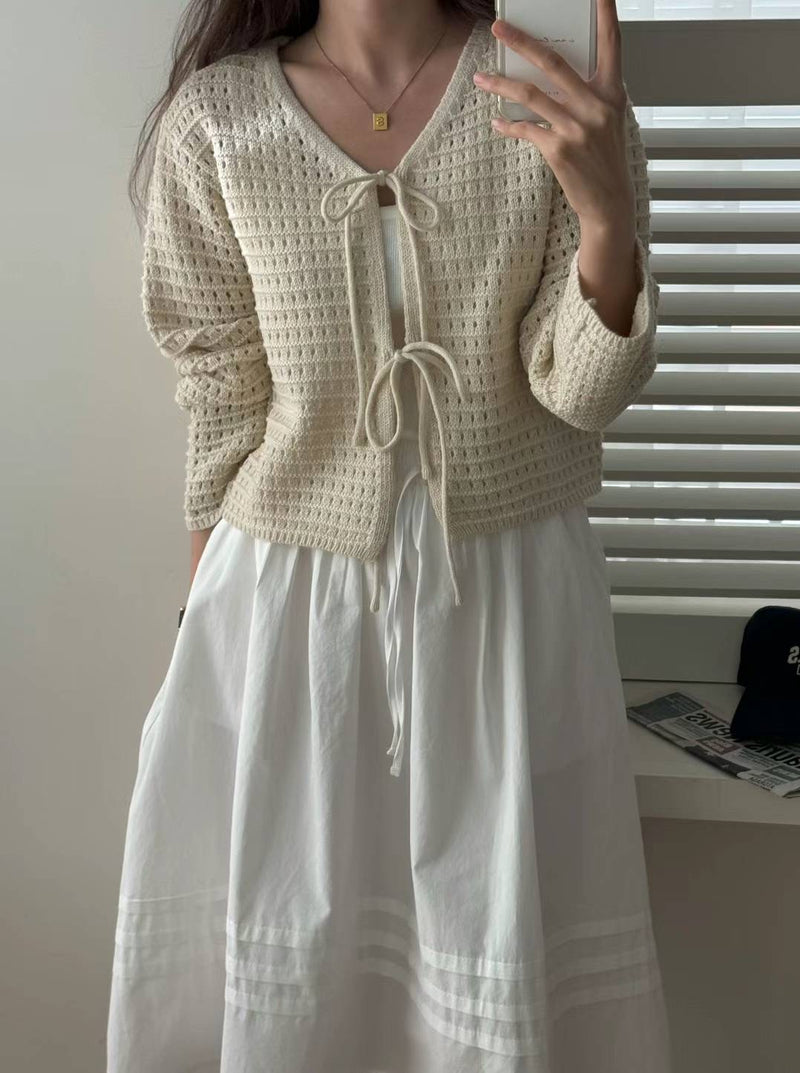 Mesh with Front Ties Cardigan