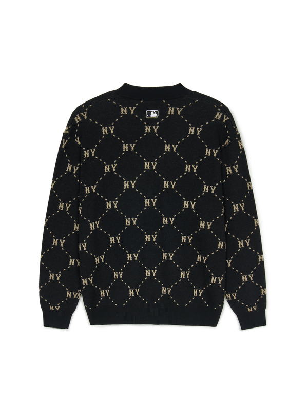 Diamond Monogram Front Cardigan NY Black