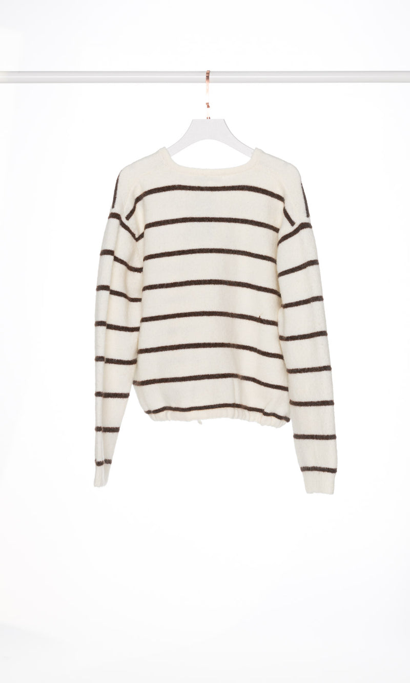 Button Up Stripe Cardigan with Drawstring