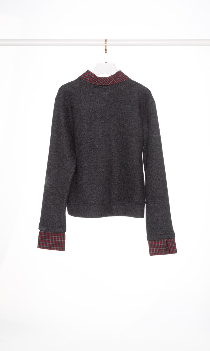 Checker Shirt Collar and Cuffs Cardigan