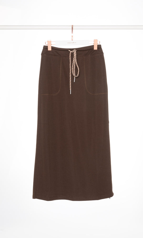 Contrasting Drawstring Maxi Skirt