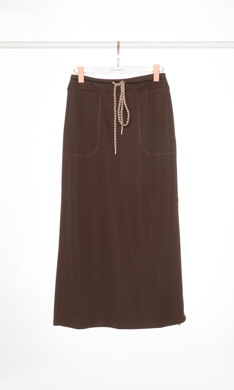 Contrasting Drawstring Maxi Skirt
