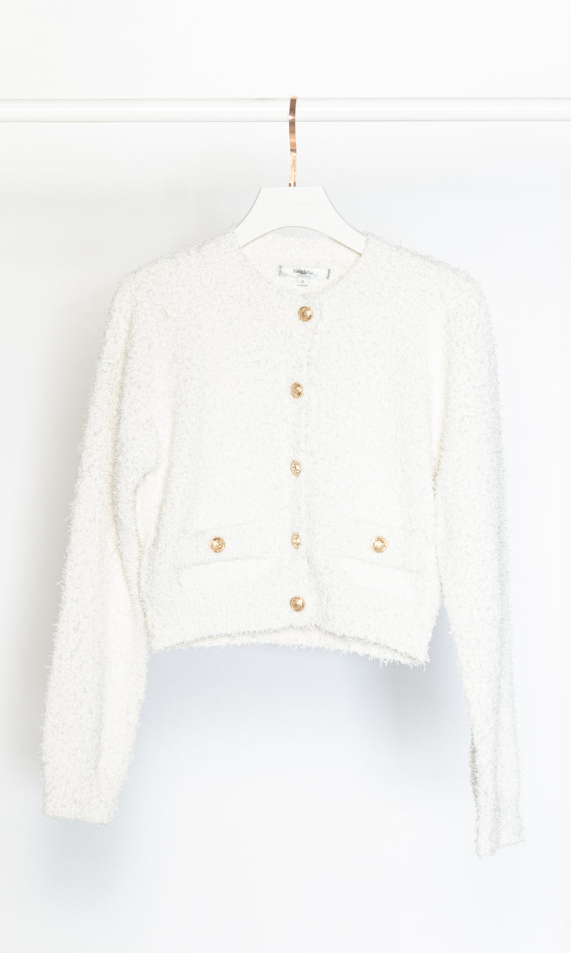 Fuzzy Cardigan with Gold Buttons