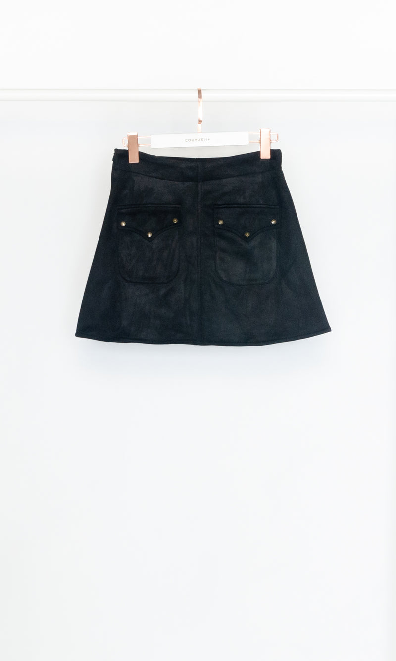 Front Pockets Suede Mini Skirt