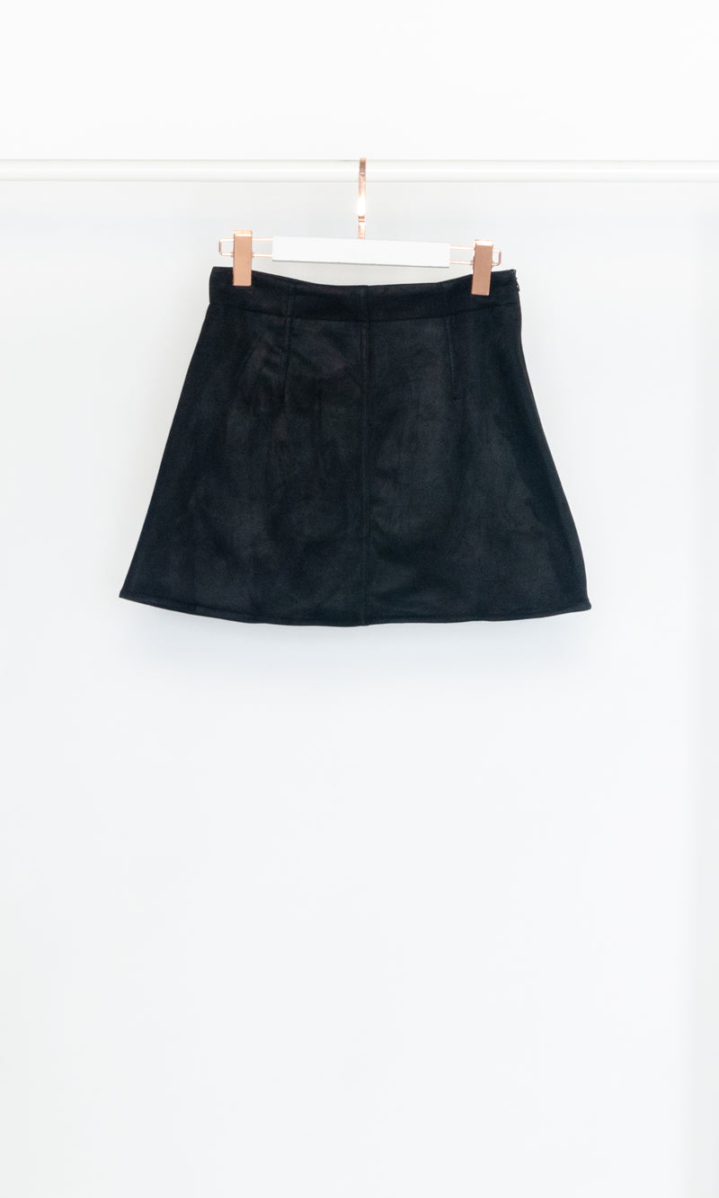 Front Pockets Suede Mini Skirt