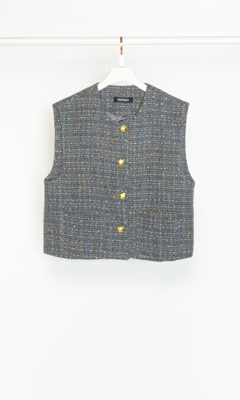 Oversized Colorful Small Checker Tweed Vest