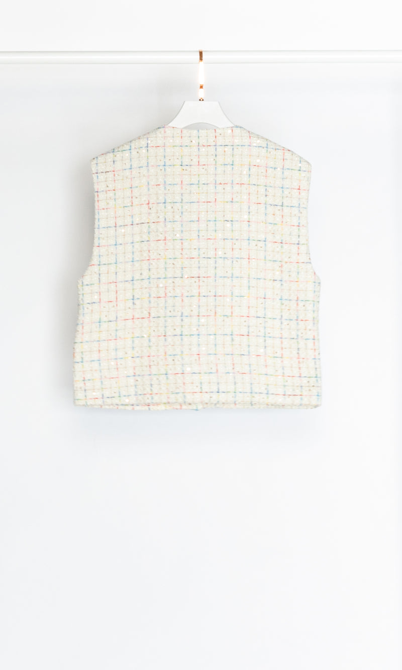 Oversized Colorful Small Checker Tweed Vest