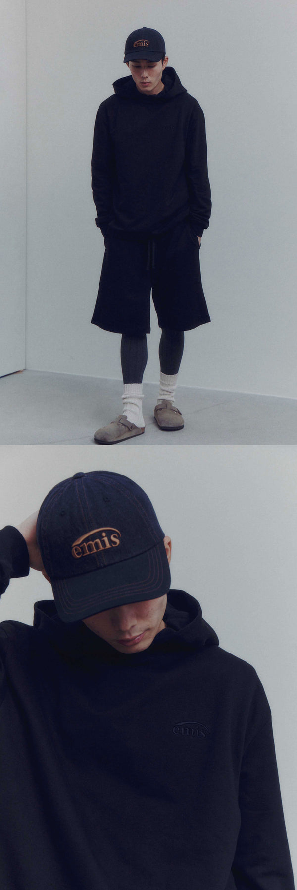 Washed Denim Ball Cap Grey Black