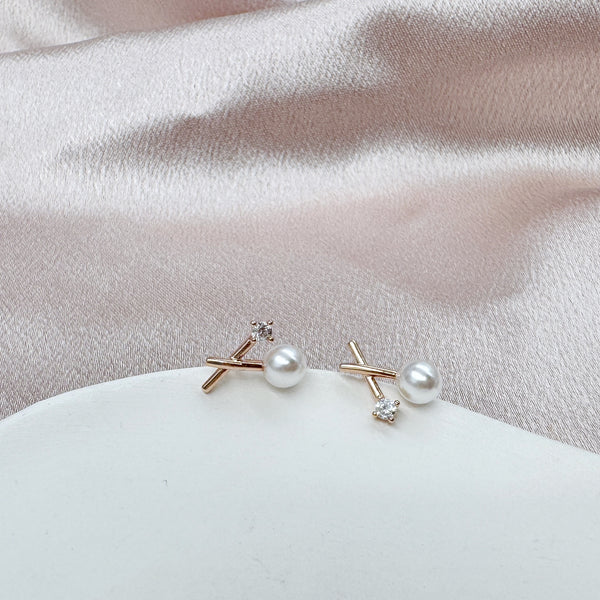 Small Cross with Rhinestone and Pearl Earrings