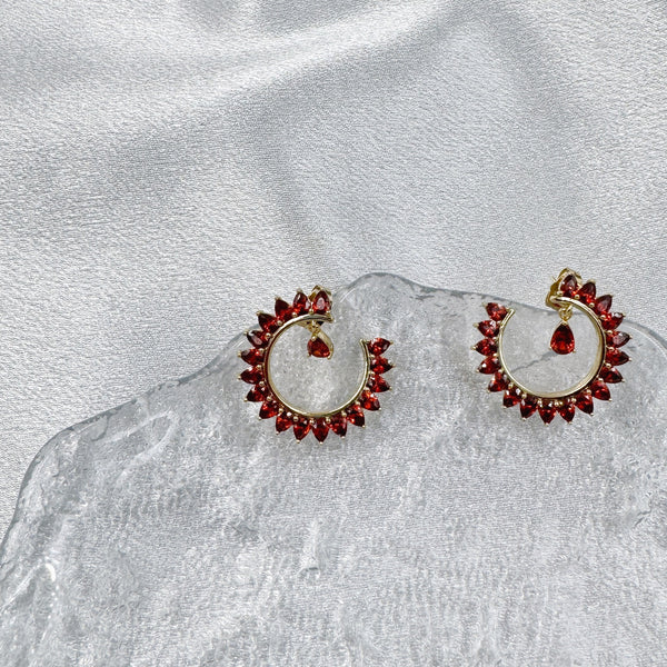 Red Rhinestone Spikes Circle Earrings