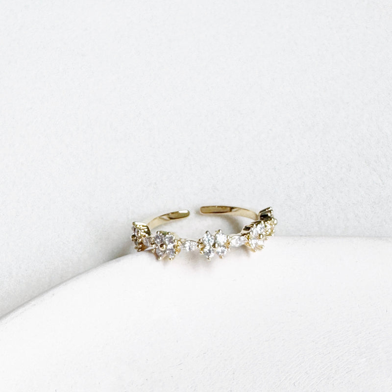 Mini Rhinestone Flower Open Ring