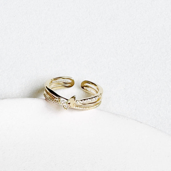 Three-layered Rhinestone Butterfly Ring