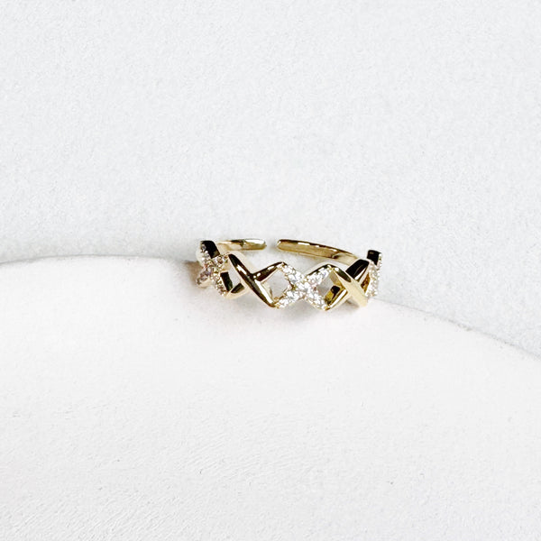 Rhinestone Crosses Open Ring