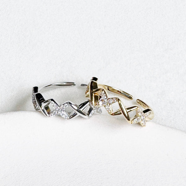 Rhinestone Crosses Open Ring