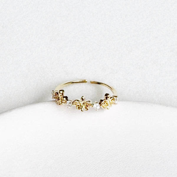 Rhinestones with Flower Open Ring