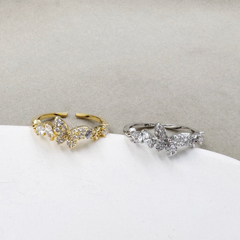 Rhinestone Butterfly Open Ring