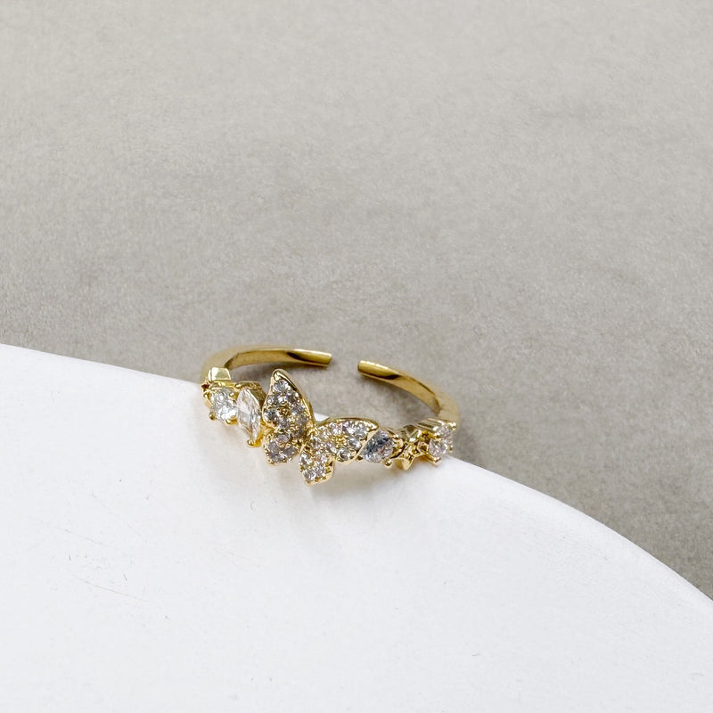 Rhinestone Butterfly Open Ring