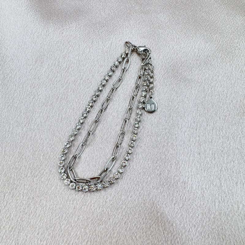 Two-layered Chain and Rhinestones Bracelet