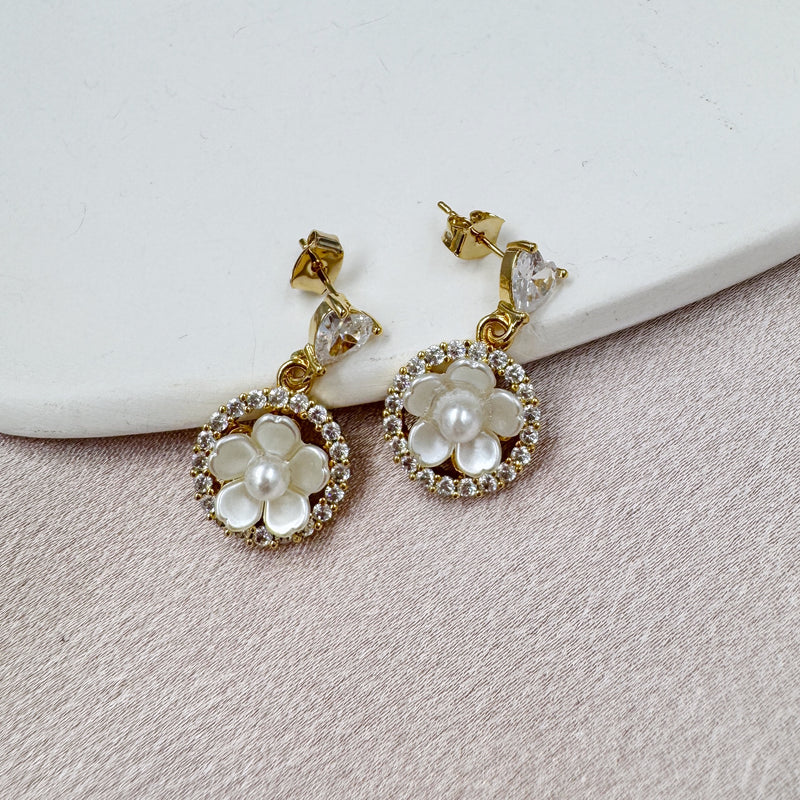 Flower with Rhinestone Circle Earrings