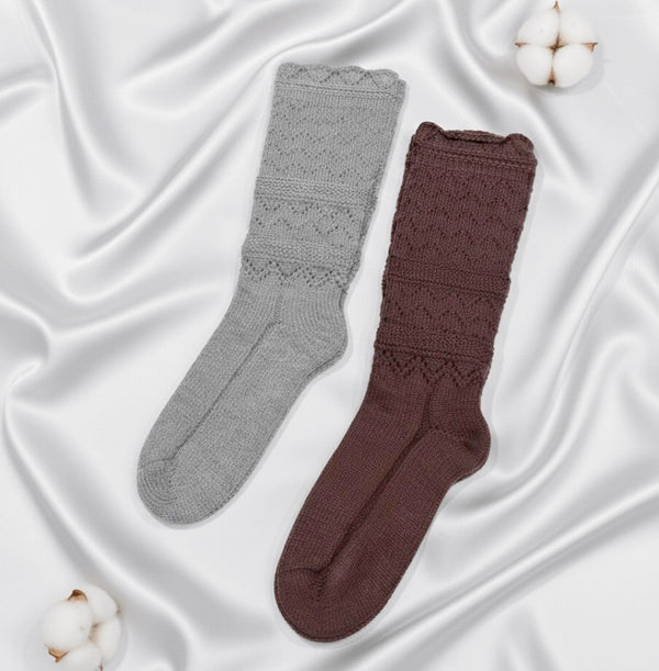 Patterned Knit Over-the-Ankle Long Socks