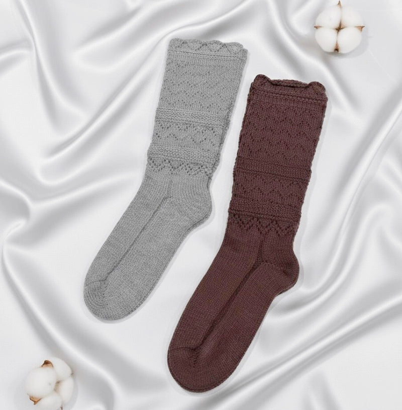 Patterned Knit Over-the-Ankle Long Socks