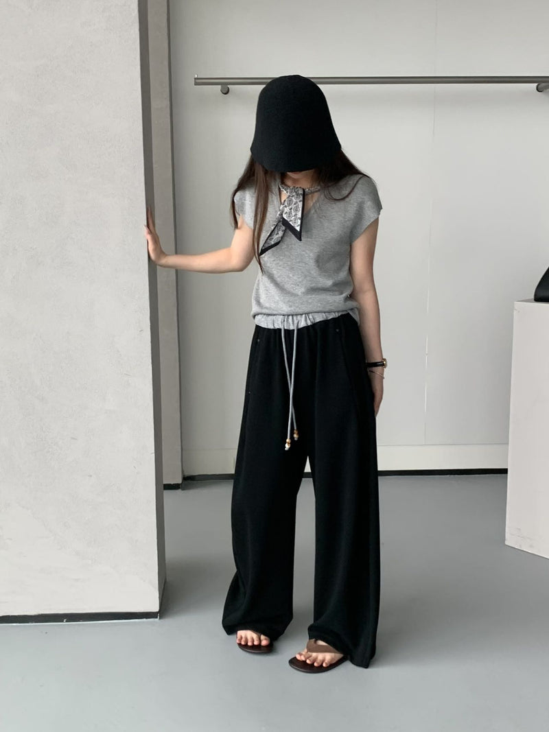 Contrasting Waistband Baggy Sweatpants