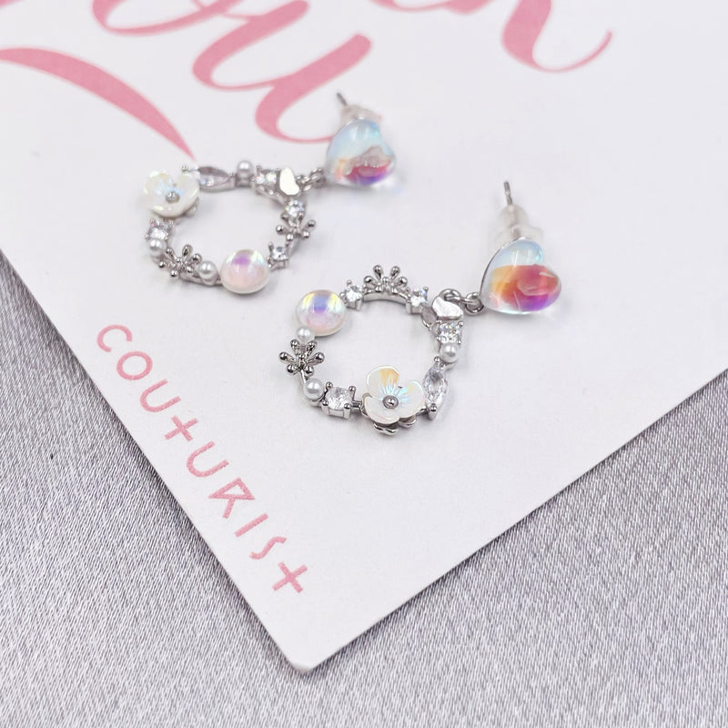 Heart with Flower Circle Earrings