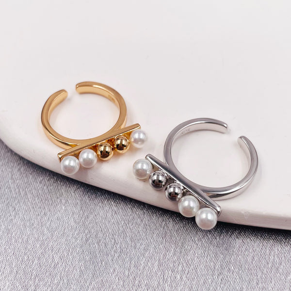 Metal and Pearls Bar Open Ring