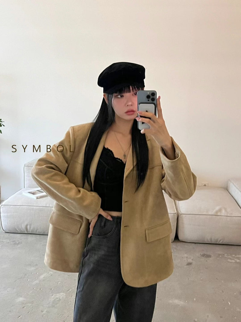 Oversized Suede Blazer with Fleece Lining