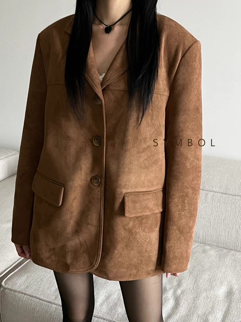 Oversized Suede Blazer with Fleece Lining