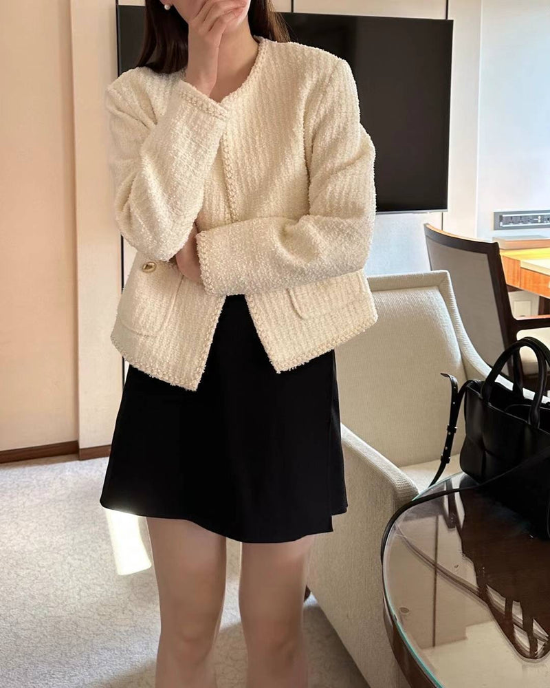 Oversized Gold Chain Edges Tweed Jacket