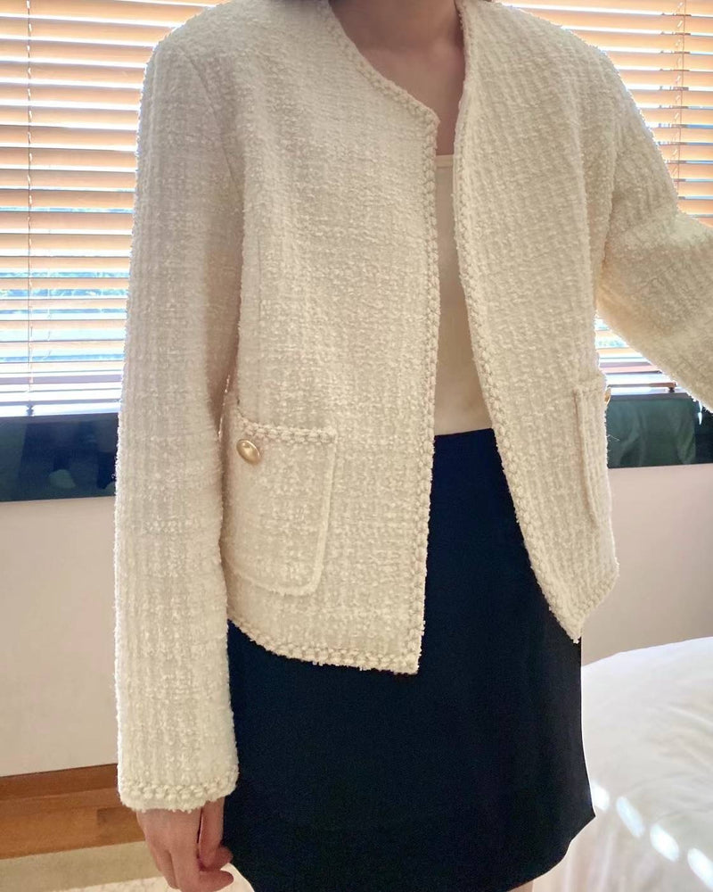 Oversized Gold Chain Edges Tweed Jacket