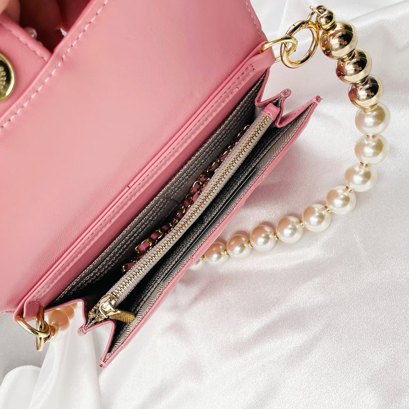 Pearl Bow Mini Purse with Pearl Chain