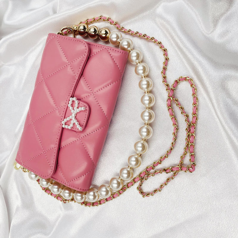 Pearl Bow Mini Purse with Pearl Chain