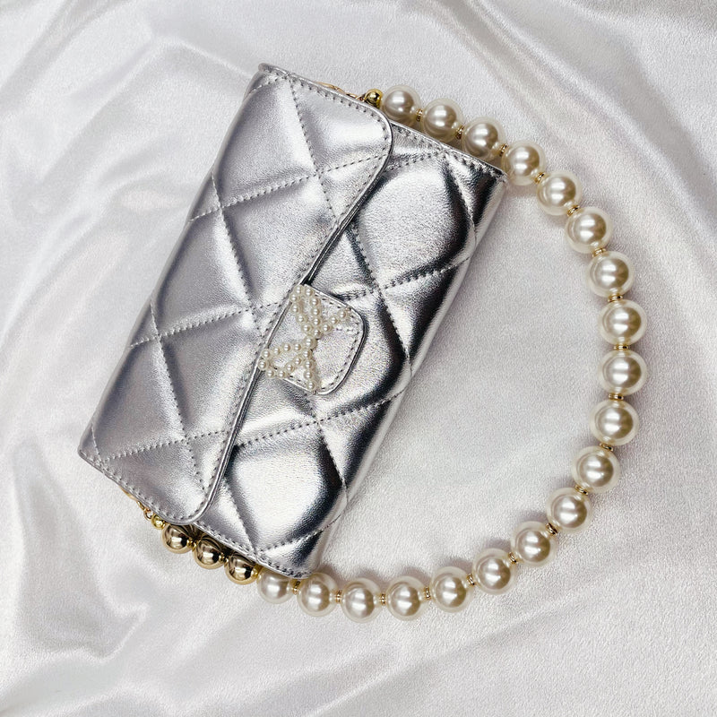 Pearl Bow Mini Purse with Pearl Chain