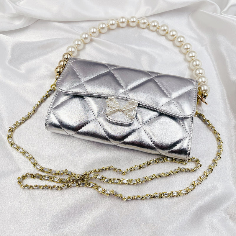 Pearl Bow Mini Purse with Pearl Chain