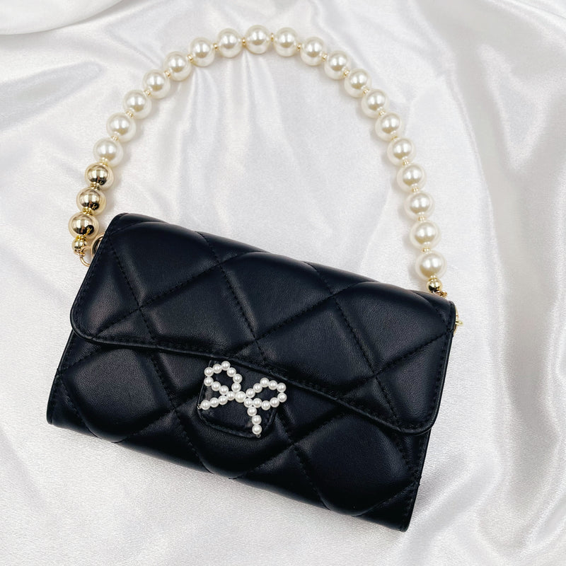 Pearl Bow Mini Purse with Pearl Chain