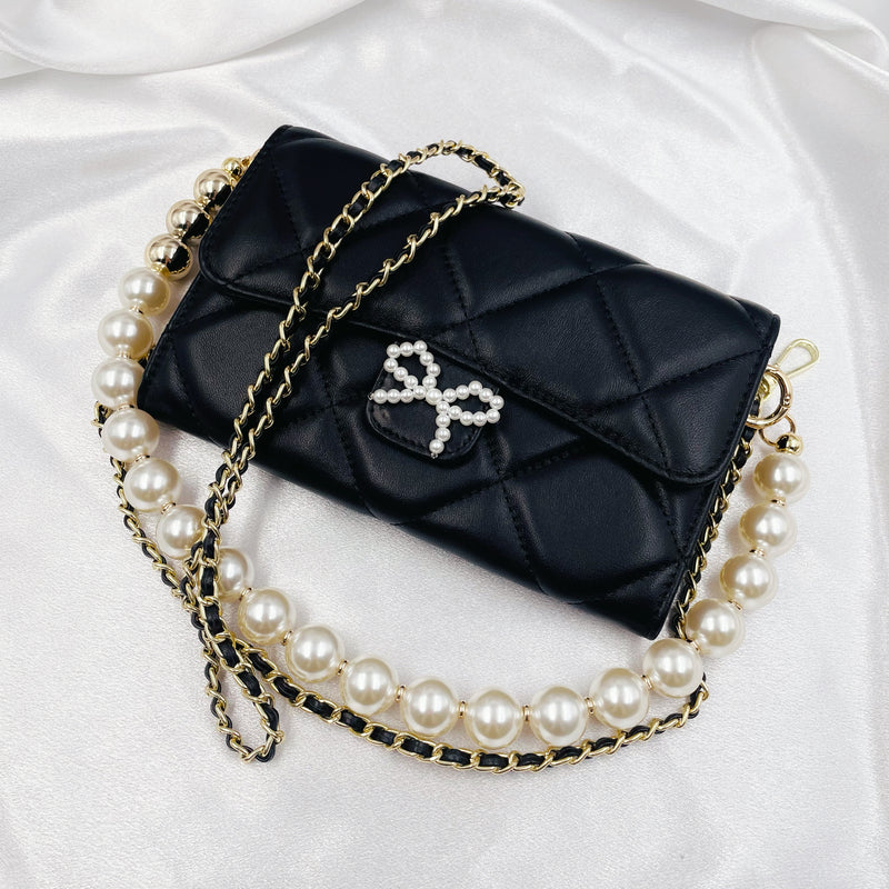 Pearl Bow Mini Purse with Pearl Chain