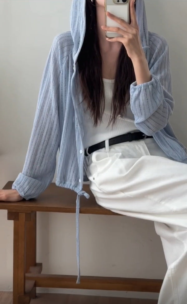 Ribbed Button Up Top with Hood