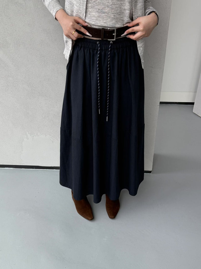 Flare Maxi Skirt with Drawstring