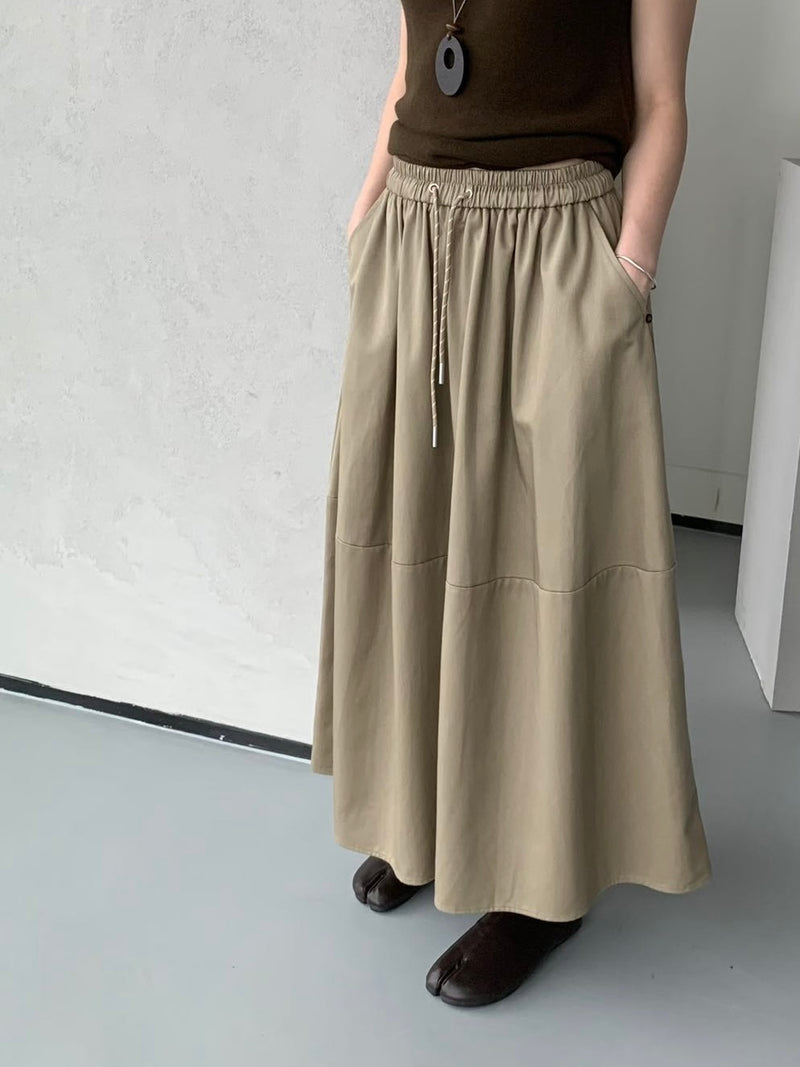 Flare Maxi Skirt with Drawstring