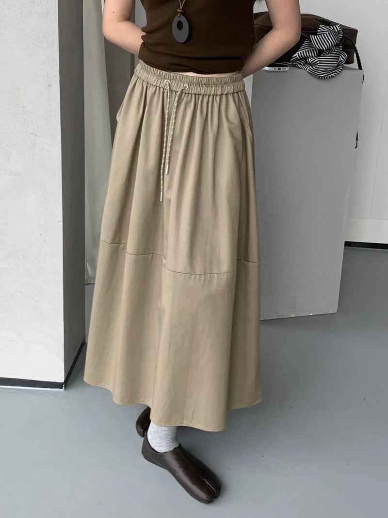 Flare Maxi Skirt with Drawstring