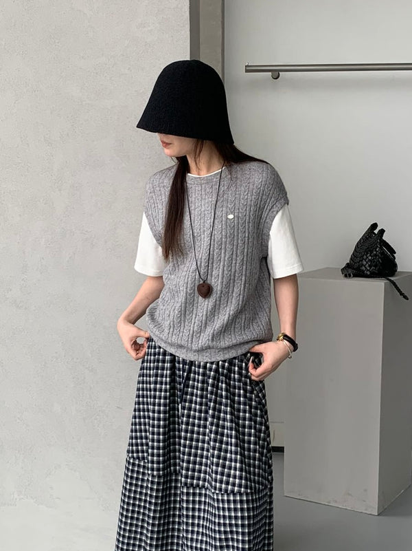 Knit Vest Short Sleeves T-shirt