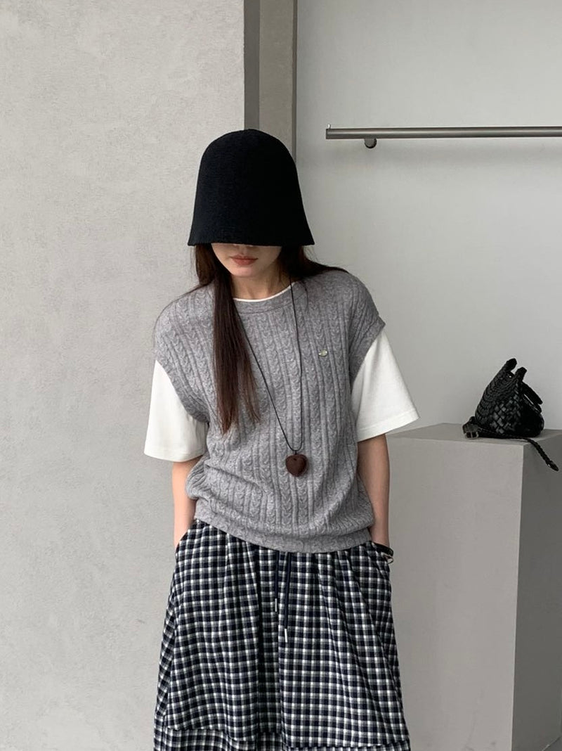 Knit Vest Short Sleeves T-shirt