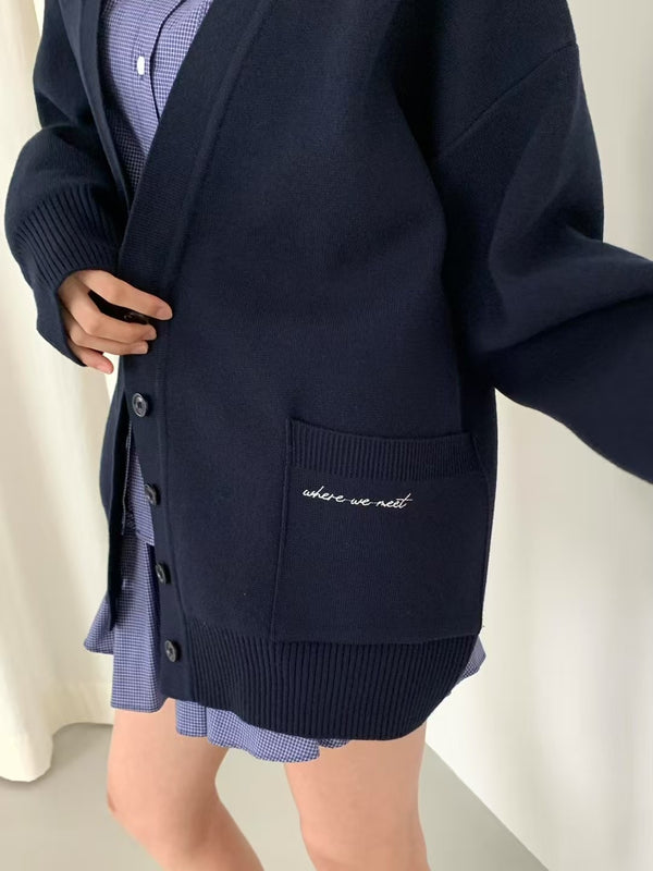 Oversized V-neck Cardigan with Pockets