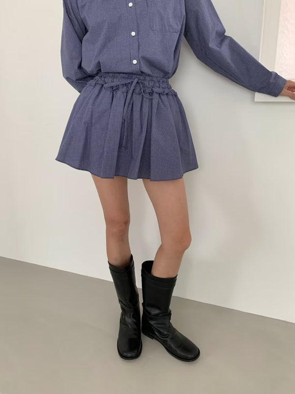 Blue Small Checker Mini Skirt