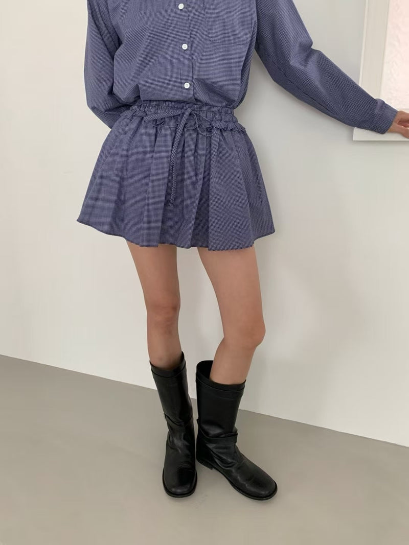 Blue Small Checker Mini Skirt