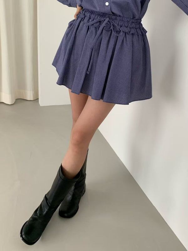 Blue Small Checker Mini Skirt