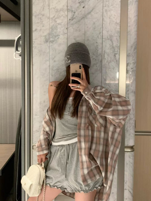 Oversized Checker Shirt with Hood