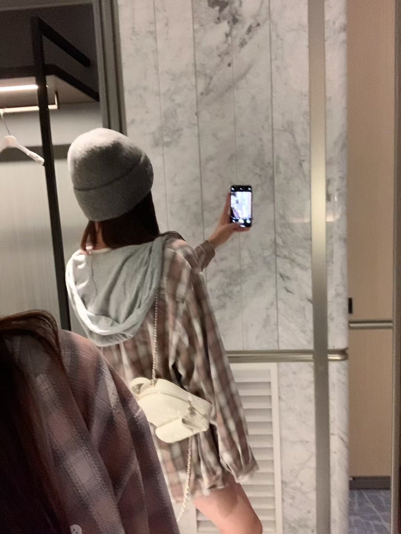 Oversized Checker Shirt with Hood